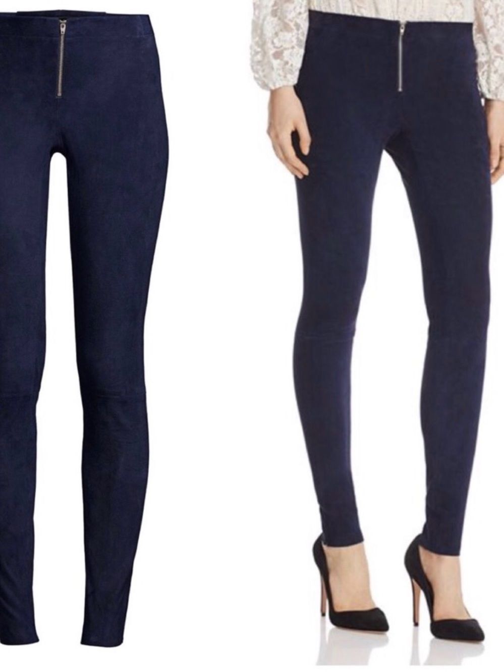 Alice + Olivia lamb skin leather Navy Zip-Front Ponte Skinny Pants size 4